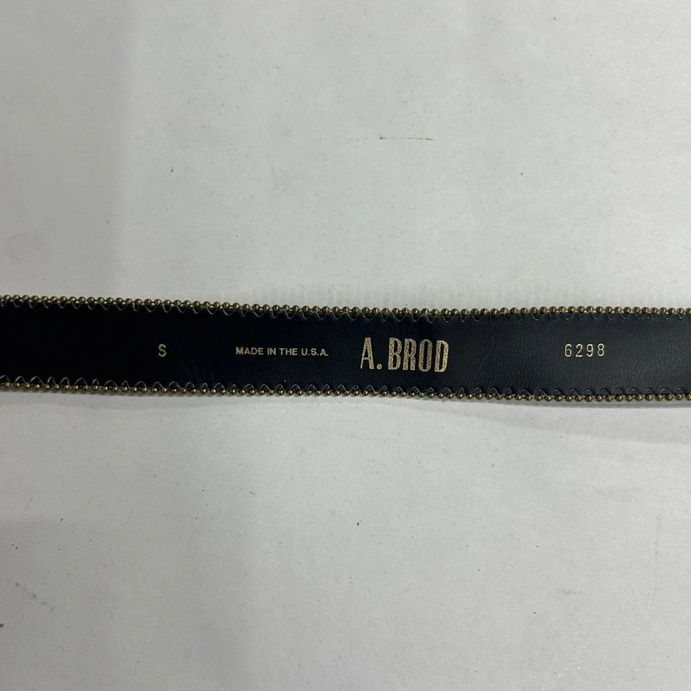 A. Brod Metallic Lace Print Slim Belt Small Gold Black 80s Glam Mob Wife Vintage